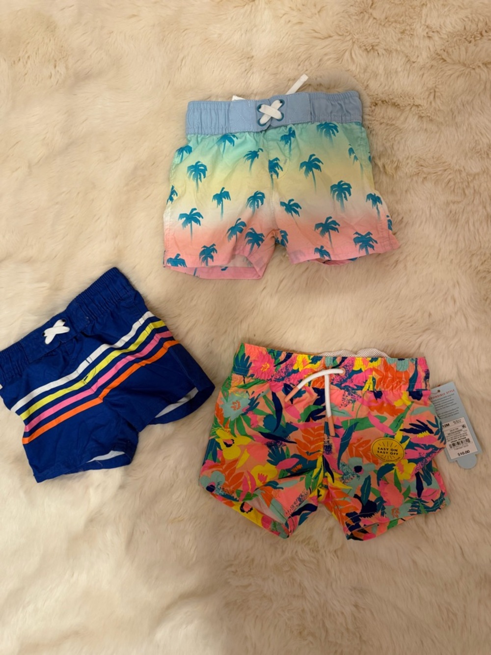 Cat & Jack Multicolor Palm & Tropical Print Swim Shorts - Blue, Pink, Yellow